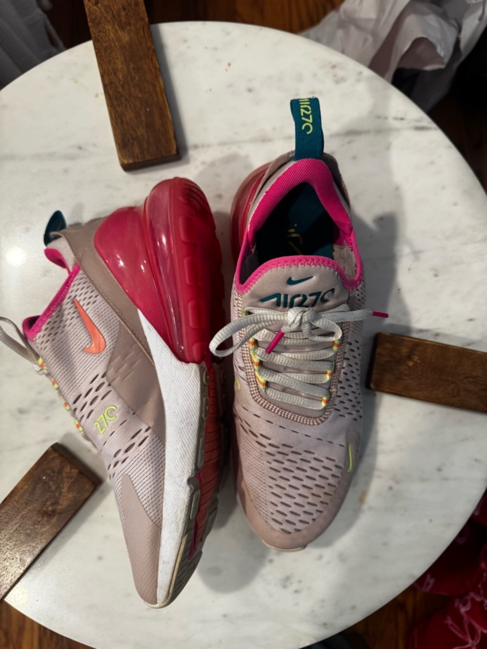 Nike Air Max 270 Light Pink and Hot Pink Athletic Sneakers
